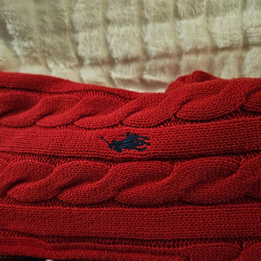 RALPH LAUREN RED 1/4 Zip Pullover Sweater Sz Large
